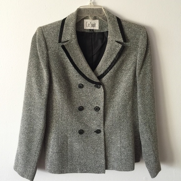 Le Suit Other - Le Suit Double-Breasted Tweed Blazer & Skirt Suit